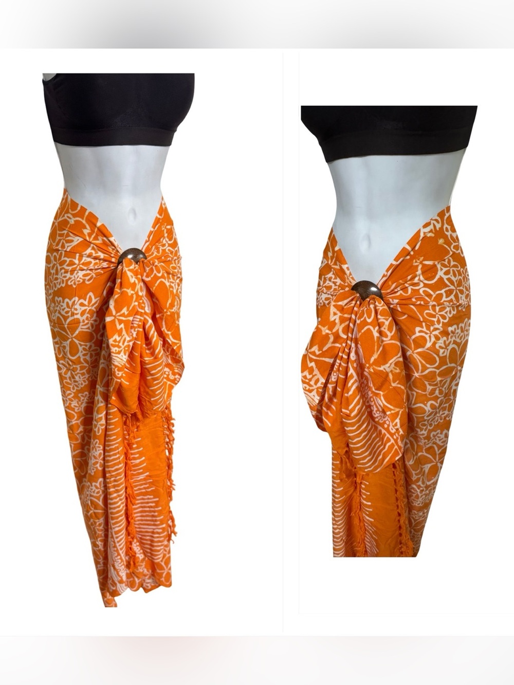 Orange Floral Sarong Pareo Beach Wrap